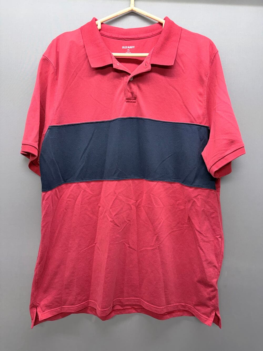 Old Navy Men XXL Go-Dry Performance Polo Shirt Colorblock Chest Stripe Coral Red